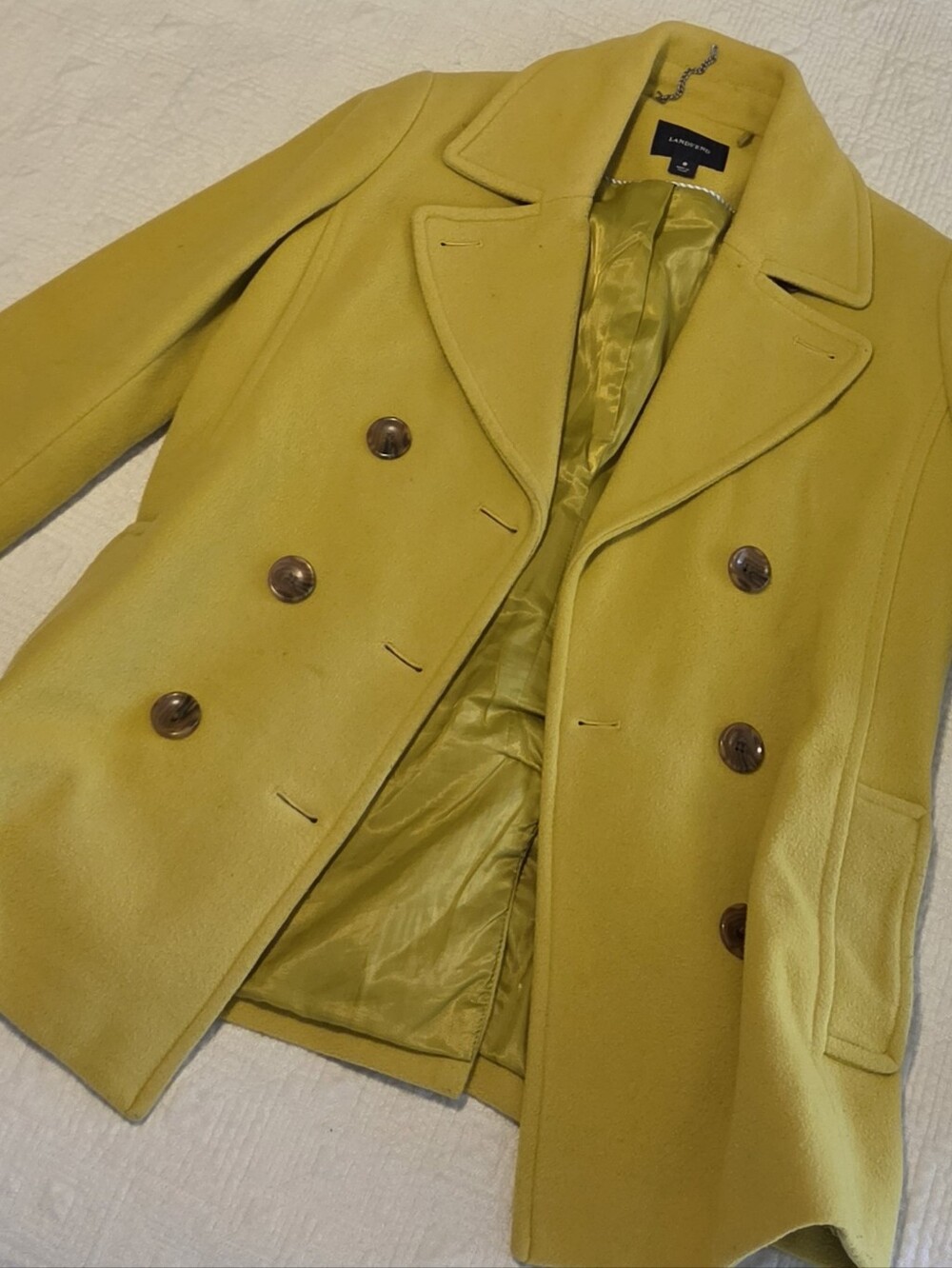 Lands' End Double-Breasted Wool-Cashmere Blend Pea Coat, Size 8